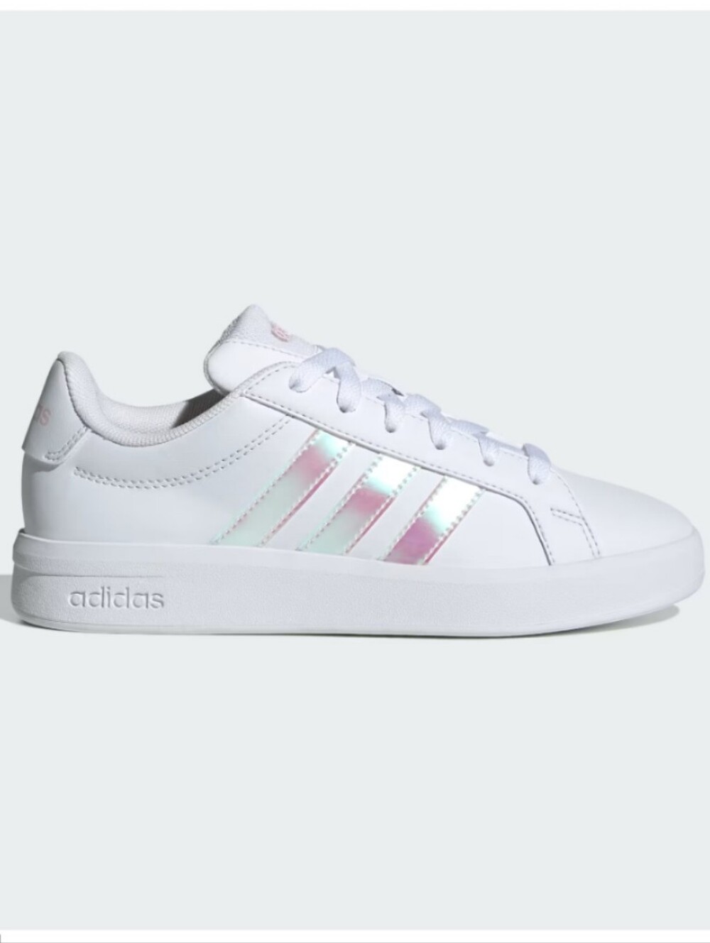 Adidas Iridescent White Sneakers Pink Peach Blue Stripes Y6.5 - W8